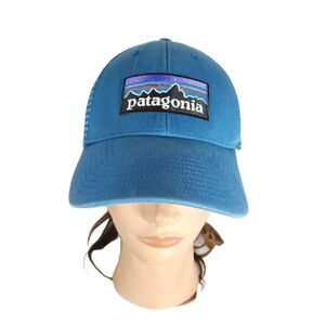 Patagonia Unisex P-6 Lopro Logo OS Blue Distressed Snapback Trucker Cap Hat